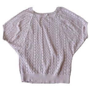 Frenchi Blouse Women XL Rose Pink Knit Crochet Sweater 100%‎ Cotton Domed Sleeve